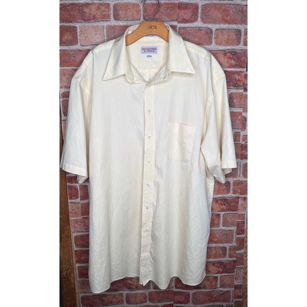 Roundtree&Yorke Mens 18 Tall Shirt Cream Pima Cotton Wrinkle Resistant Button Up